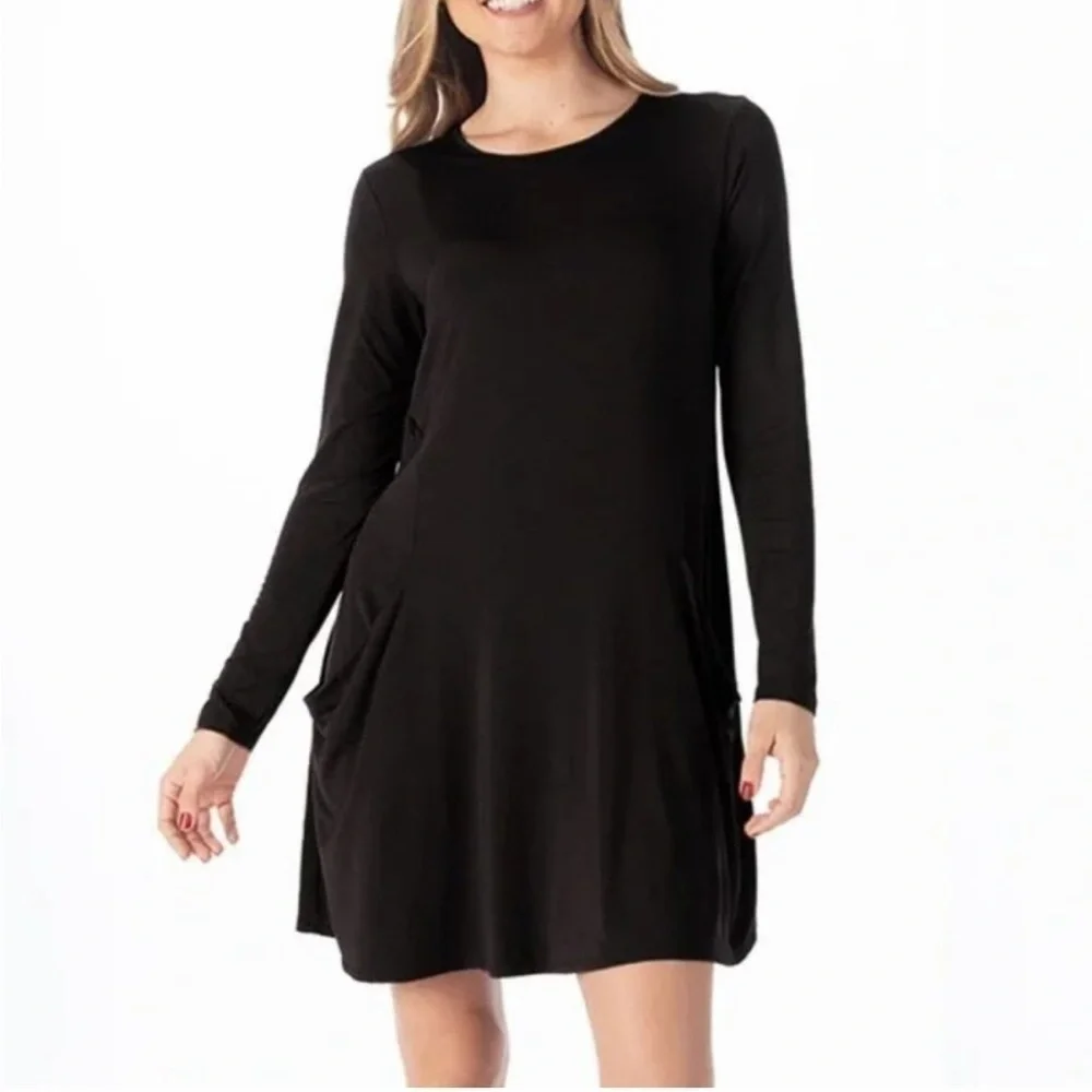 Betabrand Black Modal Silk Jersey Sweatershirt Travel dress